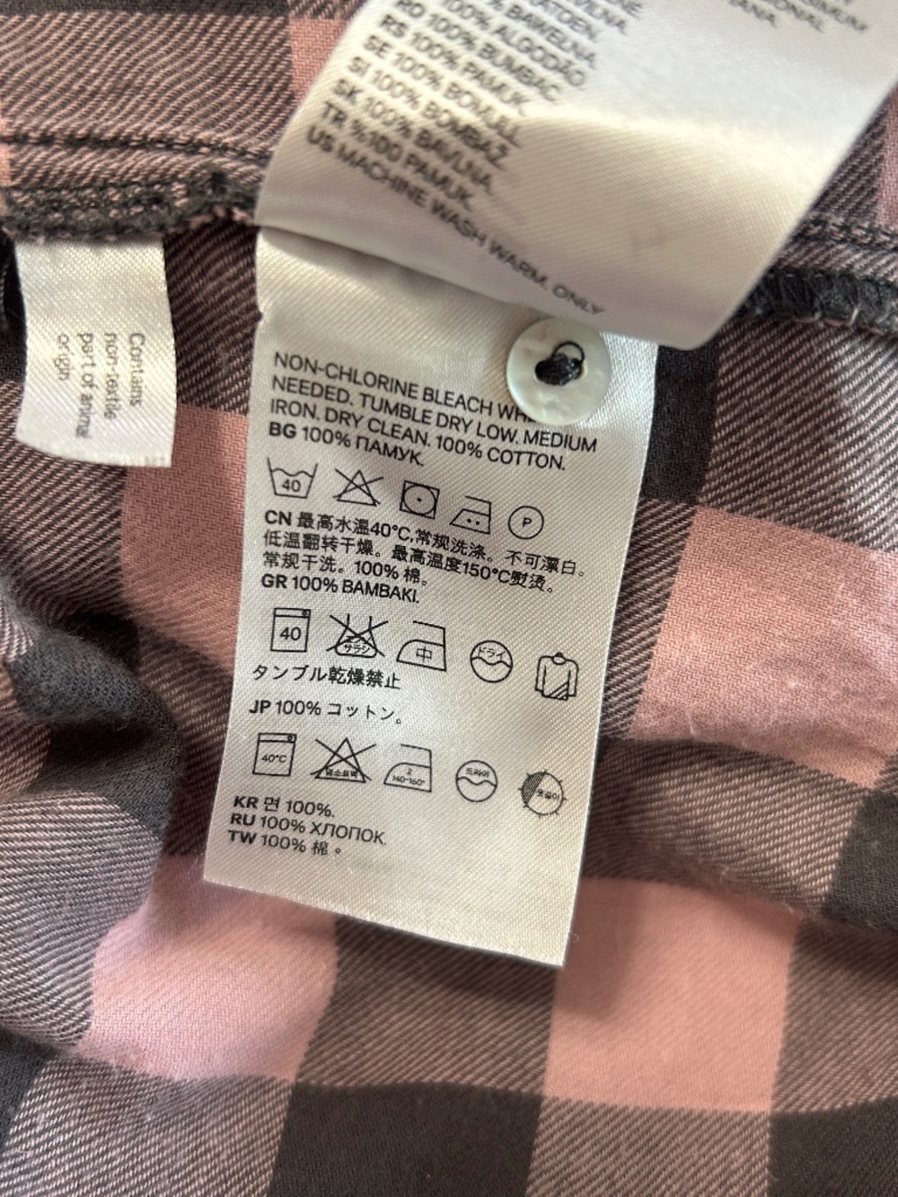 H&M pink gray plaid checked button-up flannel shirt - Picture 6 of 6